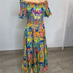 Colorful Off-Shoulder Smocked Dress
